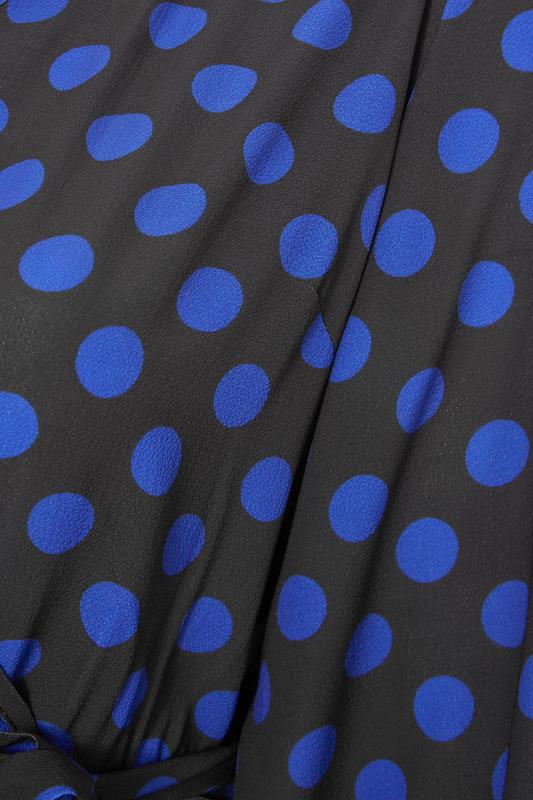 YOURS LONDON Plus Size Black & Navy Polka Dot Wrap Midi Dress | Yours Clothing 7