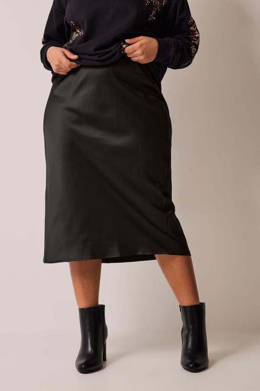Plus Size  EVANS Curve Black Midi Satin Skirt