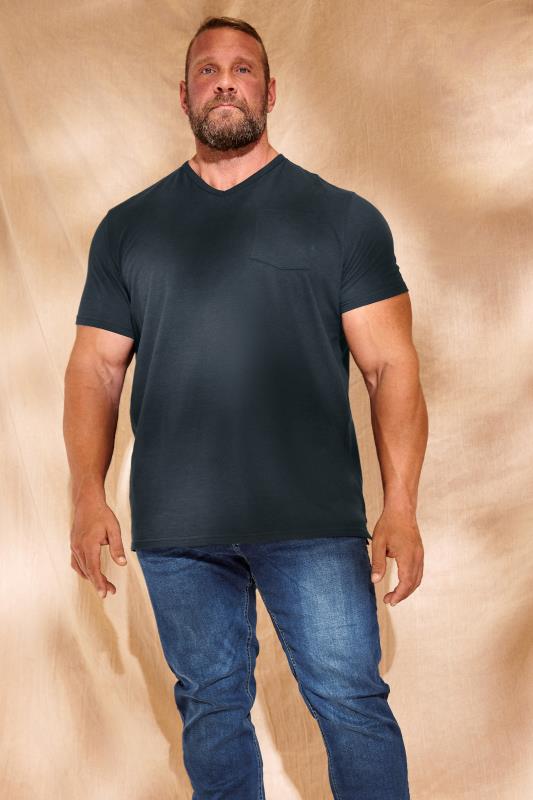  Tallas Grandes BadRhino Big & Tall Navy Blue V-Neck Pocket T-Shirt