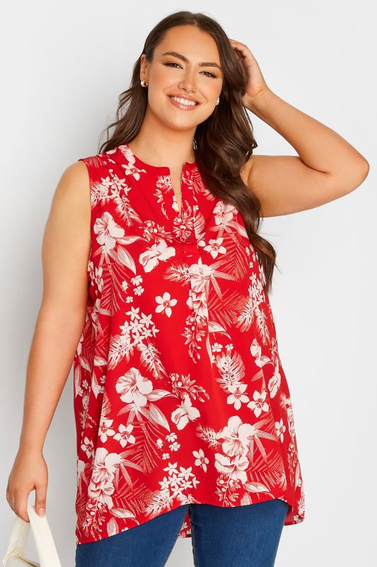 Plus Size Red Floral Pleat Detail Top | Yours Clothing  1