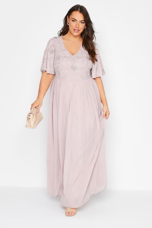 LUXE Curve Pink Floral Hand Embellished Maxi Dress 1