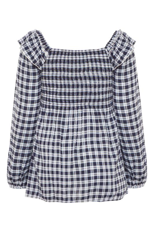 LIMITED COLLECTION Navy Check Shirred Milkmaid Top | Yours Clothing