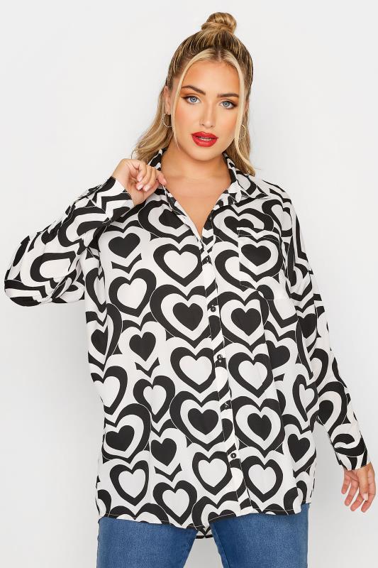  dla puszystych LIMITED COLLECTION Curve White & Black Retro Heart Print Shirt