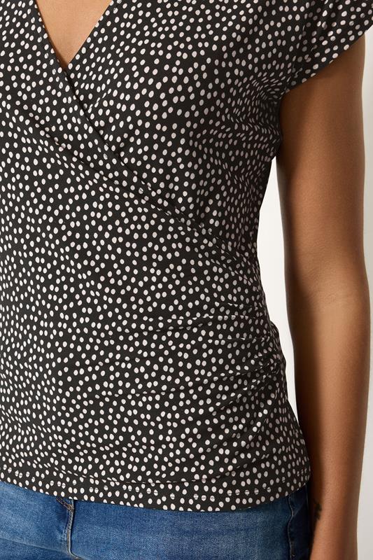 M&Co Black And White Polka Dot Grown-On Sleeve Wrap Top | M&Co 4