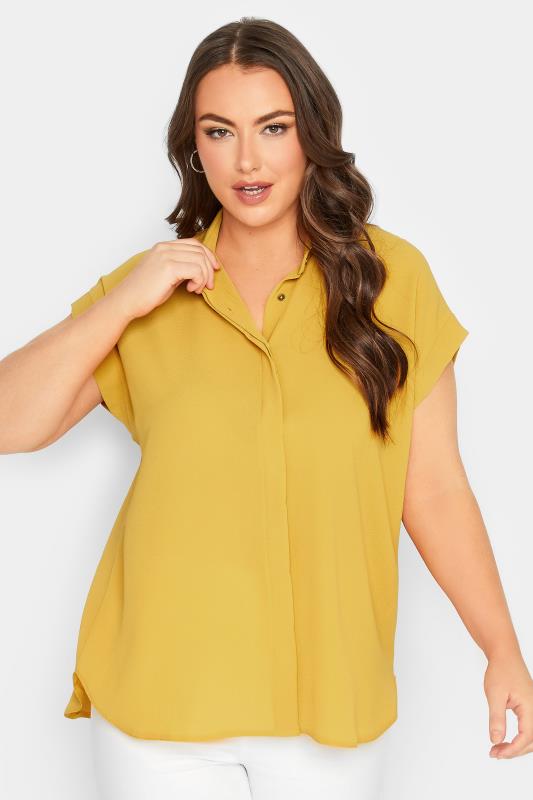 YOURS Curve Plus Size Yellow Collared Shirt | Yours Clothing  1