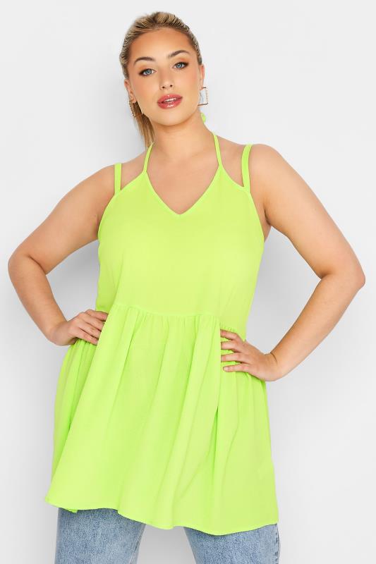 LIMITED COLLECTION Plus Size Lime Green Strappy Halter Cami Top | Yours Clothing 1