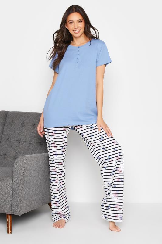 LTS Tall Women's White Floral Stripe Wide Leg Cotton Pyjama Bottoms | Long Tall Sally 3