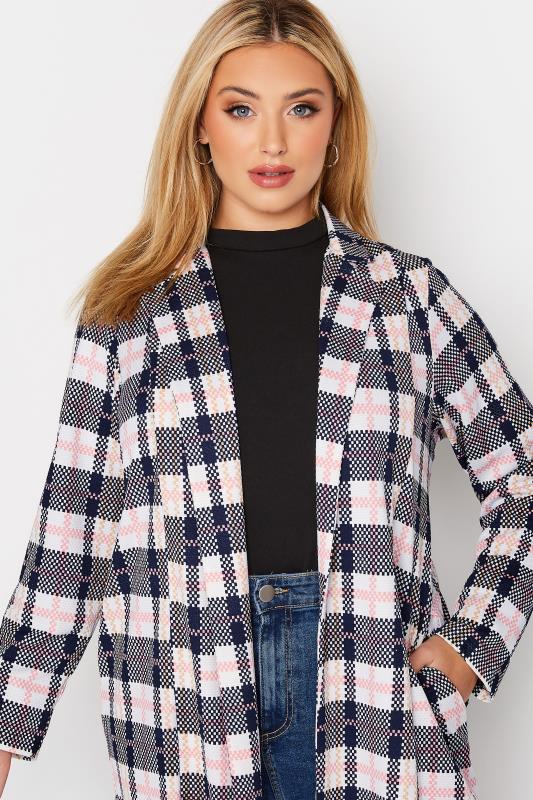 Curve Navy Blue & Pink Check Blazer | Yours Clothing  4
