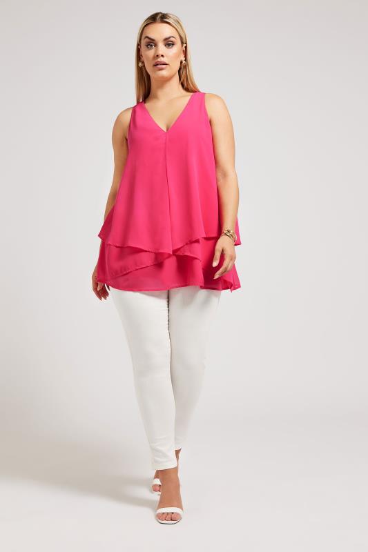 YOURS LONDON Plus Size Pink Layered Sleeveless Blouse | Yours Clothing 2