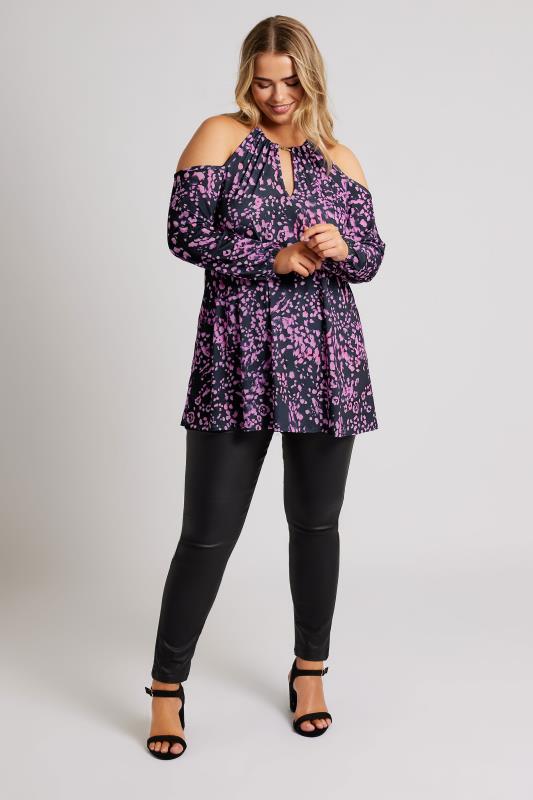  Grande Taille YOURS LONDON Curve Purple Animal Print Cold Shoulder Top