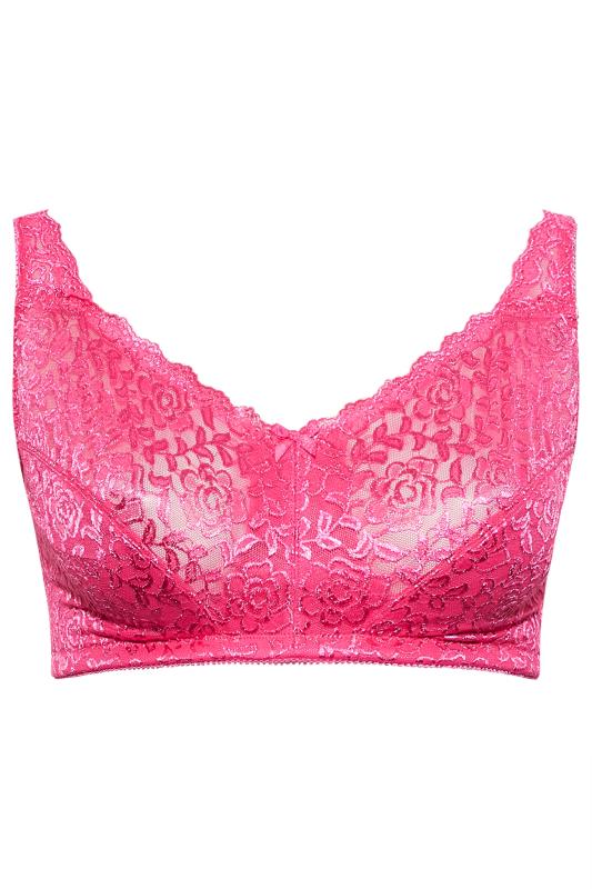 2 PACK Hot Pink & Navy Blue Lace Non-Padded Non-Wired Floral Bras | Yours Clothing 6