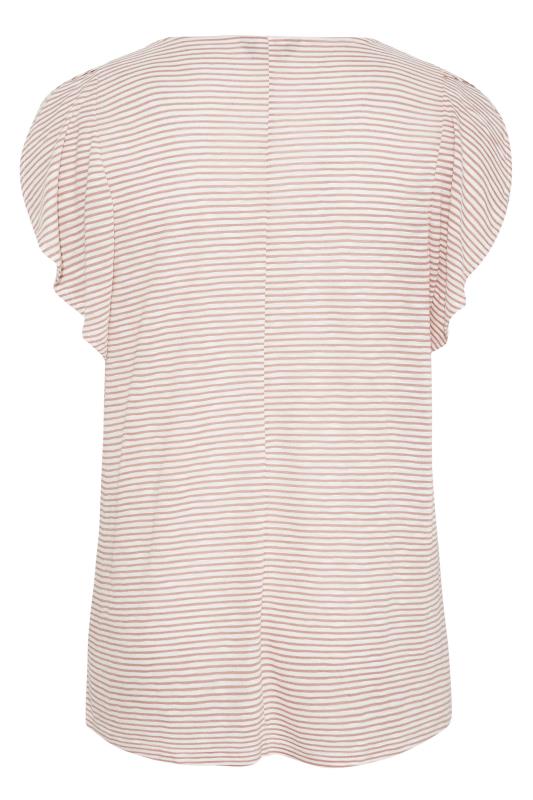 Plus Size White & Pink Striped Frill Sleeve Top | Yours Clothing 7