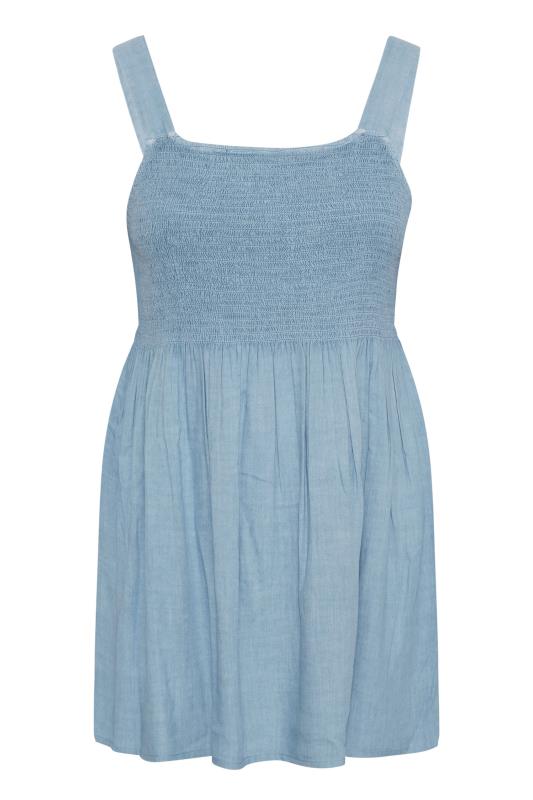 Plus Size Blue Acid Wash Shirred Vest Top | Yours Clothing  5