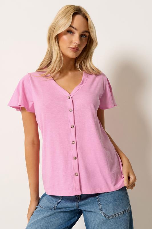  M&Co Chemise rose en coton à manches volantées