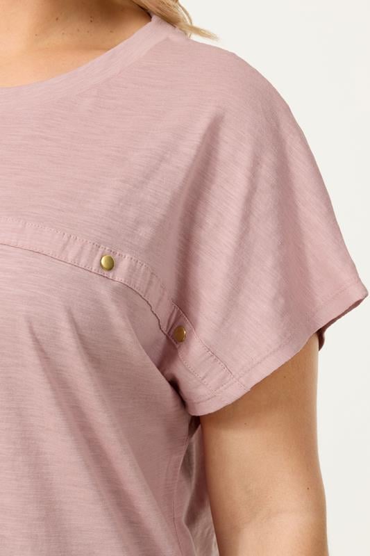 YOURS Plus Size Pink Stud Grown-On Sleeve T-Shirt | Yours Clothing 4