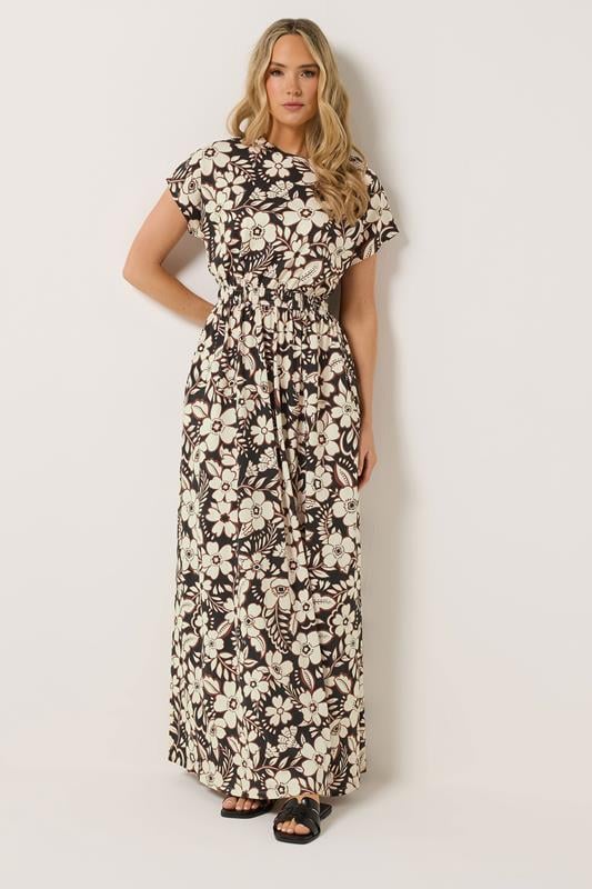  LTS Tall Black Floral Shirred Waist Cotton Maxi Dress