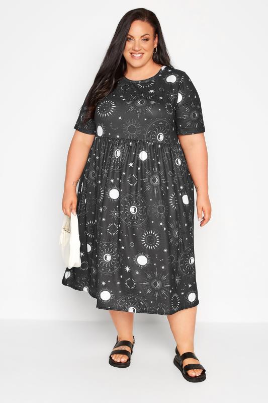 LIMITED COLLECTION Plus Size Black Astrology Smock Dress | Yours Clothing 1