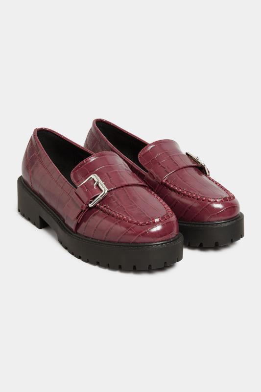 Red Croc Buckle Chunky Loafers In Extra Wide EEE Fit | Yours Clothing 2