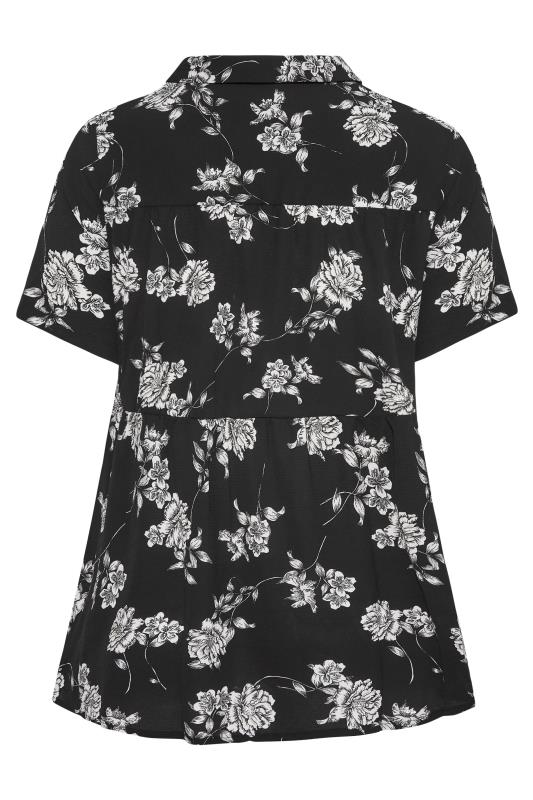 Curve Black Floral Frill Detail Peplum Shirt 7