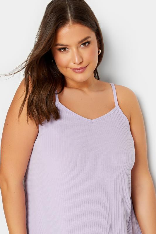 YOURS Curve Plus Size Lilac Purple Ribbed Swing Cami Vest Top | Yours Clothing  4