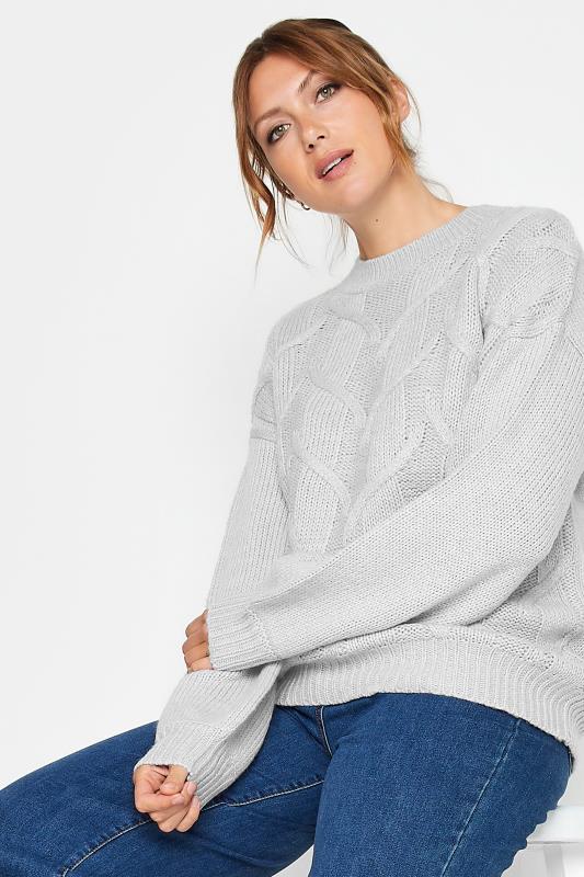 LTS Tall Grey Chunky Cable Knit Jumper | Long Tall Sally 1