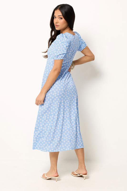 PixieGirl Petite Women's Blue Floral Ruched Midi Dress | PixieGirl 2
