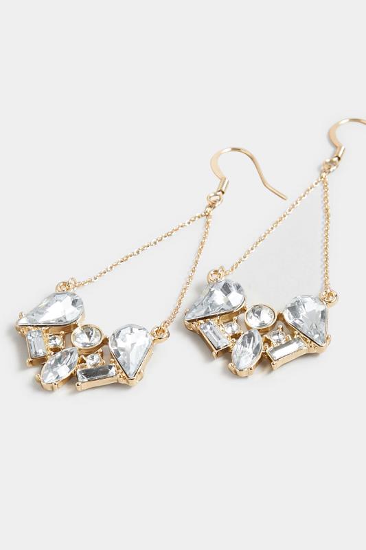 Gold Diamante Drop Earrings | Yours Clothing 3