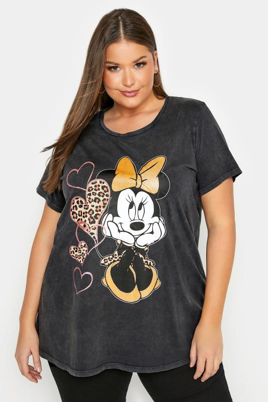 DISNEY Plus Size Charcoal Grey Minnie Mouse Glitter Graphic T-Shirt | Yours Clothing 1