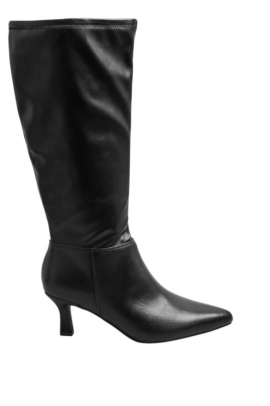 Black Faux Leather Knee High Pointed Boots In Extra Wide EEE Fit | Yours Clothing  6