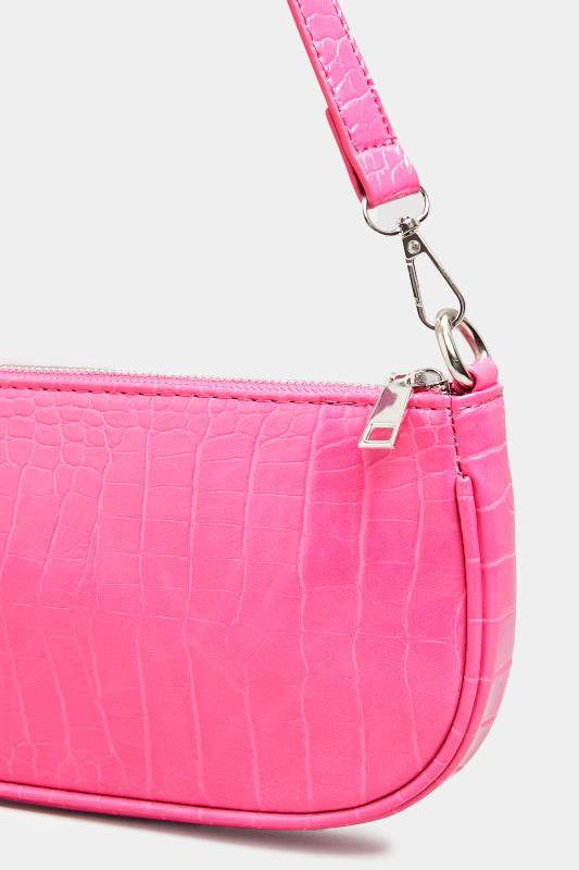 Pink Faux Croc Shoulder Bag 5