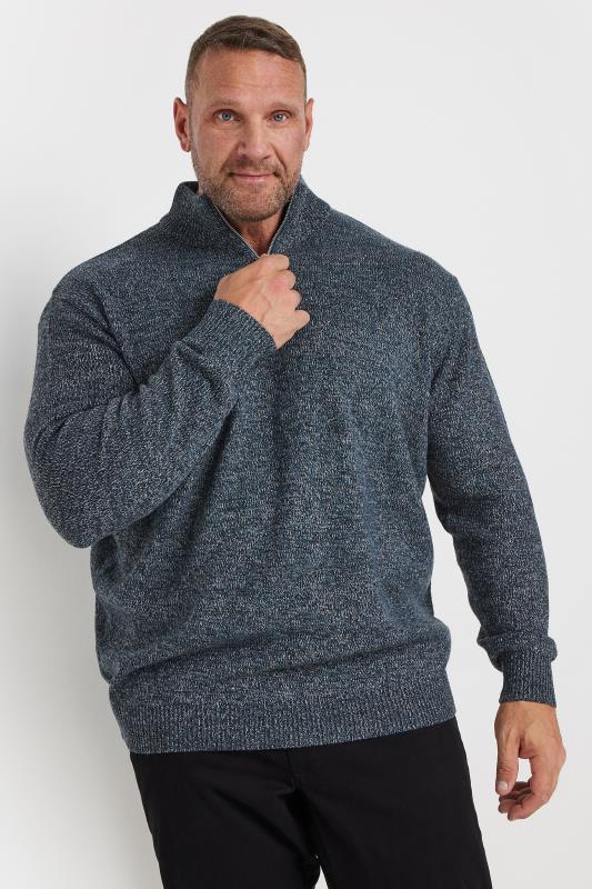 BadRhino Big & Tall Blue Marl Quarter Zip Knitted Jumper | BadRhino 2