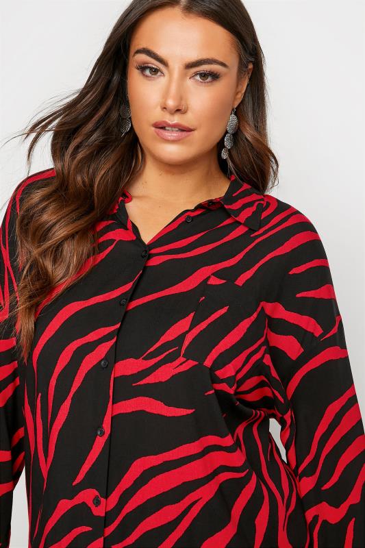YOURS LONDON Curve Red & Black Zebra Print Oversized Shirt 4