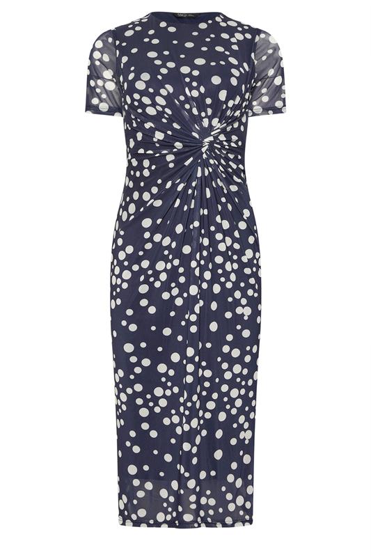 M&Co Petite Blue Polka Dot Twist Front Mesh Maxi Dress | M&Co 5