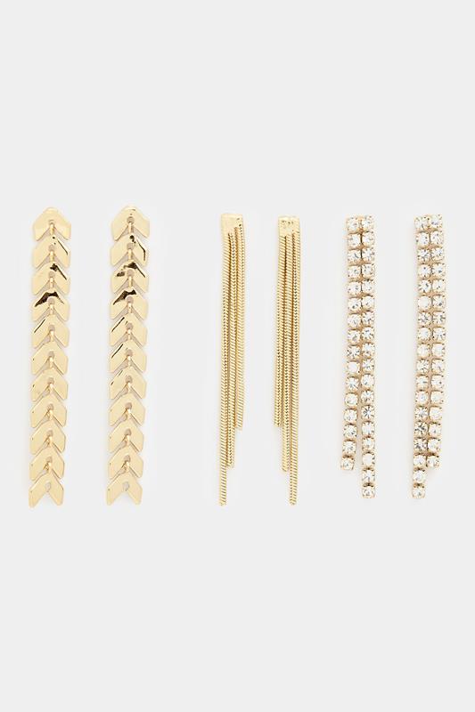  Gold Tone 3 Pack Diamante Tassel Earrings