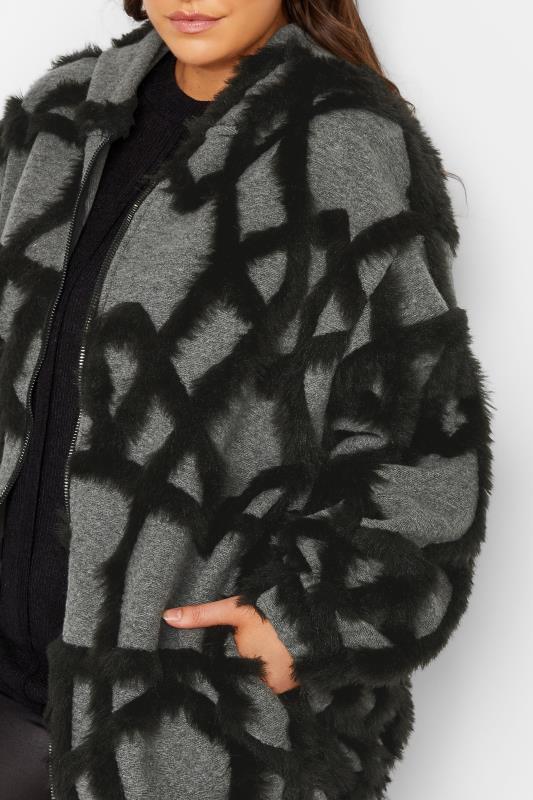 YOURS LUXURY Plus Size Grey Faux Fur Stripe Hooded Jacket | Yours Clothing 5