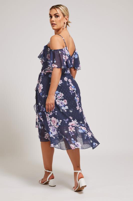 YOURS LONDON Plus Size Navy Blue Floral Print Ruffle Hem Dress | Yours Clothing 3