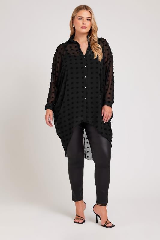 YOURS LONDON Plus Size Black Longline Batwing Sleeve Shirt  | Yours Clothing 2