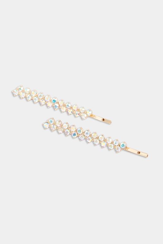 2 PACK Gold Diamante Hairslide Set | Yours Clothing 2