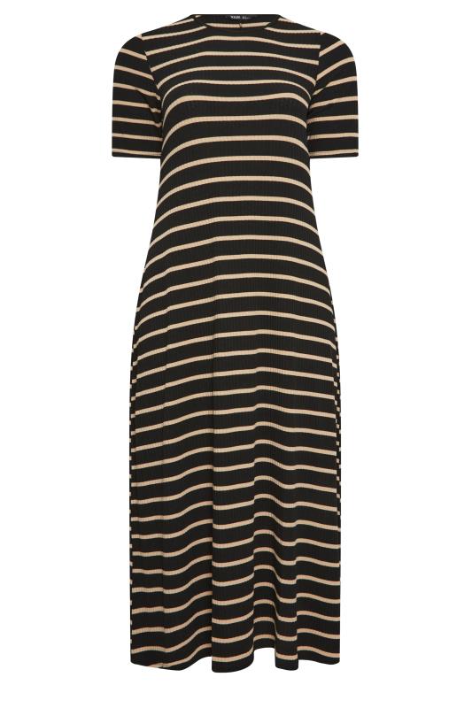YOURS Curve Plus Size Black Ribbed Stripe Swing Maxi Dress | Yours Clothing  6