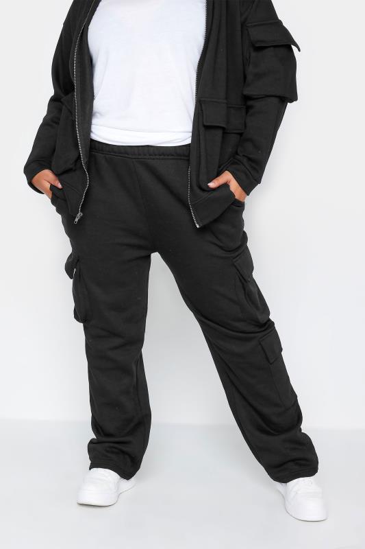 YOURS Plus Size Black Straight Leg Cargo Joggers | Yours Clothing 1