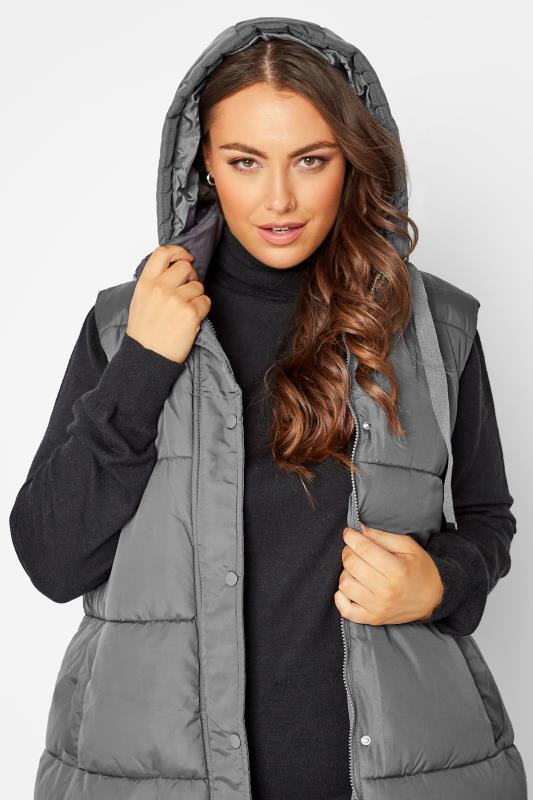 Plus Size Grey Maxi Panelled Puffer Gilet | Yours Clothing 4