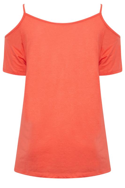YOURS Plus Size Curve Coral Orange Cold Shoulder T-Shirt | Yours Clothing  7