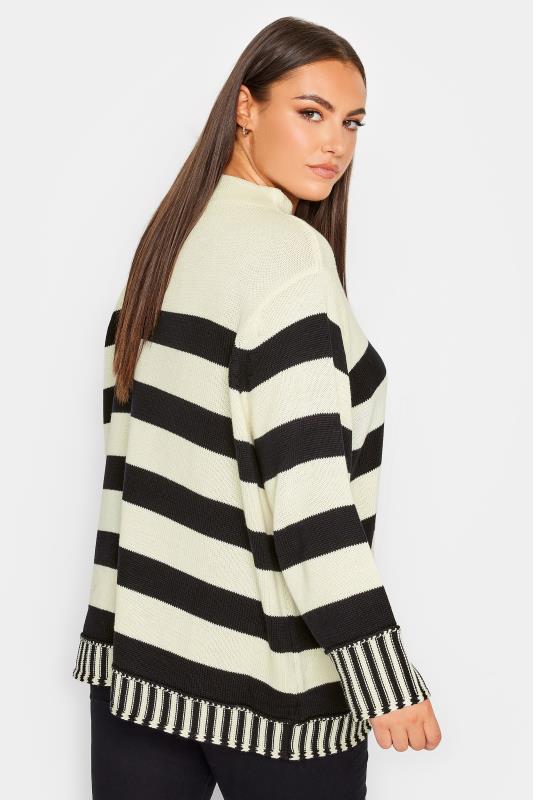 YOURS Plus Size White & Black Stripe Turtle Neck Knitted Jumper | Yours Clothing  5