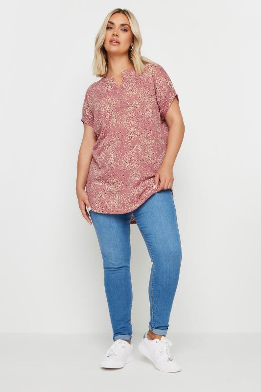YOURS Curve Pink Blossom Print Textured Blouse | Yours  2