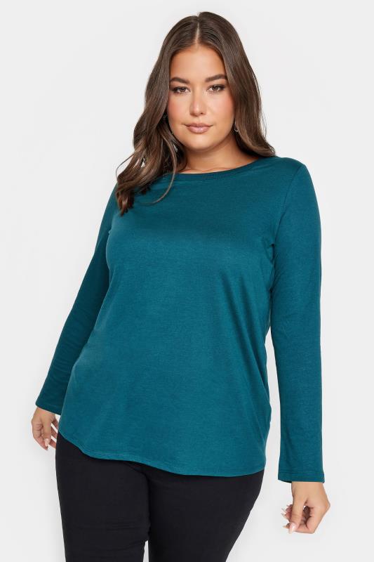  YOURS Curve Teal Blue Long Sleeve Basic Top