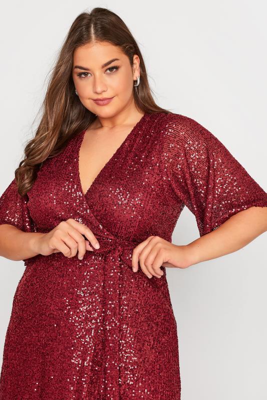 YOURS LONDON Plus Size Red Sequin Embellished Double Wrap Dress | Yours Clothing 4