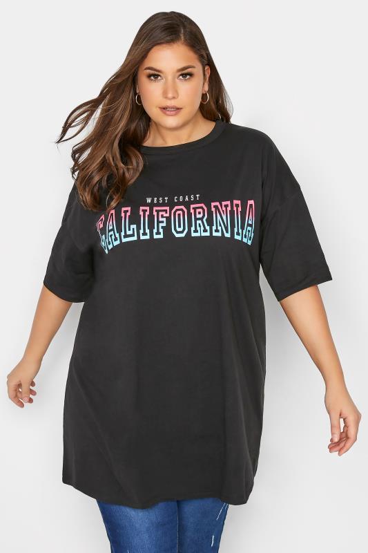  Grande Taille Curve Black 'California' Slogan Oversized T-Shirt
