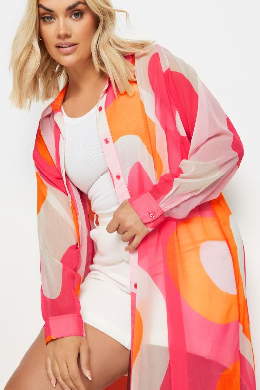 LIMITED COLLECTION Plus Size Pink & Orange Longline Shirt | Yours Clothing 4