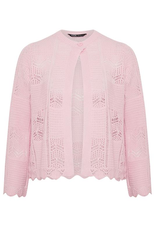 YOURS Plus Size Pink Crochet Knitted Cardigan | Yours Clothing 5