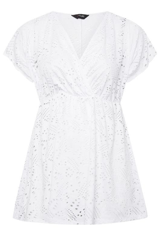YOURS Curve Plus Size White Broderie Wrap Top | Yours Clothing  6